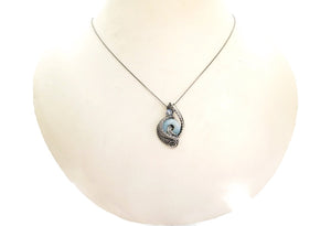 Handcrafted Amazonite Mini-Woven Donut Pendant with Rainbow Moonstone Accent - Sterling Silver Necklace