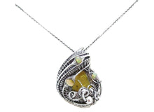 Load image into Gallery viewer, Natural Baltic Amber Pendant: Gnat Inclusion &amp; Ethiopian Opals, Wire-Wrapped Sterling Silver Necklace