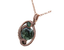 Load image into Gallery viewer, Seraphinite Bronze Wire-Wrapped Pendant with Swarovski Crystal - Mini-Woven Circle Design
