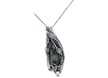 Load image into Gallery viewer, Stromatolite Pendant: Kambaba Jasper Fossil Necklace with Labradorite, Sterling Silver Wire Wrap