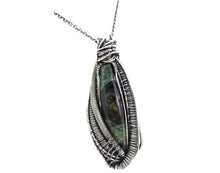 Load image into Gallery viewer, Stromatolite Pendant: Kambaba Jasper Fossil Necklace with Labradorite, Sterling Silver Wire Wrap