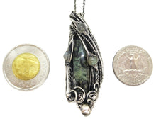 Load image into Gallery viewer, Stromatolite Pendant: Kambaba Jasper Fossil Necklace with Labradorite, Sterling Silver Wire Wrap