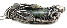 Load image into Gallery viewer, Stromatolite Pendant: Kambaba Jasper Fossil Necklace with Labradorite, Sterling Silver Wire Wrap
