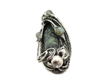 Load image into Gallery viewer, Stromatolite Pendant: Kambaba Jasper Fossil Necklace with Labradorite, Sterling Silver Wire Wrap