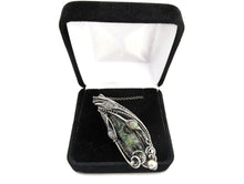 Load image into Gallery viewer, Stromatolite Pendant: Kambaba Jasper Fossil Necklace with Labradorite, Sterling Silver Wire Wrap