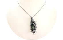 Load image into Gallery viewer, Stromatolite Pendant: Kambaba Jasper Fossil Necklace with Labradorite, Sterling Silver Wire Wrap