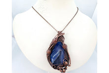 Load image into Gallery viewer, HUGE Blue Geode Pendant with Sunstone: Copper Wire-Wrapped Druzy Jewelry