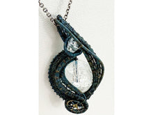 Load image into Gallery viewer, Steampunk Verdigris Crackle Quartz Pendant, Wire-Wrapped in Brass with Herkimer Diamond