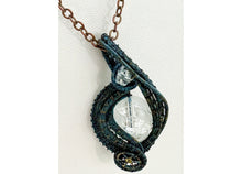 Load image into Gallery viewer, Steampunk Verdigris Crackle Quartz Pendant, Wire-Wrapped in Brass with Herkimer Diamond
