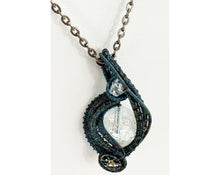 Load image into Gallery viewer, Steampunk Verdigris Crackle Quartz Pendant, Wire-Wrapped in Brass with Herkimer Diamond