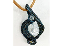 Load image into Gallery viewer, Steampunk Verdigris Crackle Quartz Pendant, Wire-Wrapped in Brass with Herkimer Diamond