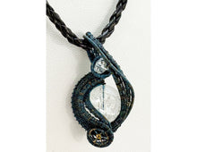 Load image into Gallery viewer, Steampunk Verdigris Crackle Quartz Pendant, Wire-Wrapped in Brass with Herkimer Diamond