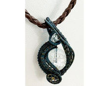 Load image into Gallery viewer, Steampunk Verdigris Crackle Quartz Pendant, Wire-Wrapped in Brass with Herkimer Diamond