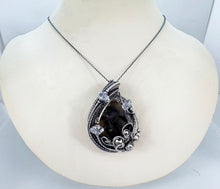 Load image into Gallery viewer, UV-Fluorescent, Black Rose Fluorite Druzy Pendant with Herkimer Diamonds: Sterling Silver Wire Wrap