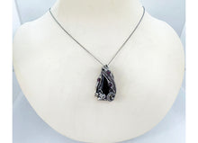 Load image into Gallery viewer, Twinned Vivianite Crystal Pendant with Watch Gears and Rhodolite Garnet : Sterling Silver Wire-Wrap, Gothic Crystal Jewelry