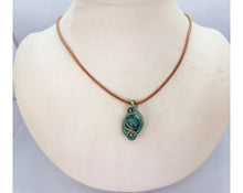 Load image into Gallery viewer, Verdigris Gemstone Steampunk Pendant: Brass Wire Wrap, Swirl Model