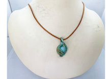 Load image into Gallery viewer, Verdigris Gemstone Steampunk Pendant: Brass Wire Wrap, Swirl Model