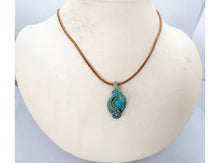 Load image into Gallery viewer, Verdigris Gemstone Steampunk Pendant: Brass Wire Wrap, Swirl Model