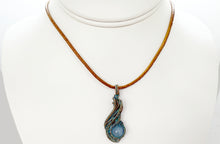Load image into Gallery viewer, Custom Verdigris Gemstone Pendant, Copper Wire Wrap, "Comet" Model