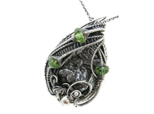 Load image into Gallery viewer, Campo del Cielo Meteorite Pendant, Wire-Wrapped in Sterling Silver with Peridot