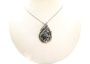 Campo del Cielo Meteorite Pendant, Wire-Wrapped in Sterling Silver with Peridot