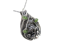 Load image into Gallery viewer, Campo del Cielo Meteorite Pendant, Wire-Wrapped in Sterling Silver with Peridot