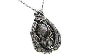 Campo del Cielo Meteorite Pendant, Wire-Wrapped in Sterling Silver with Peridot