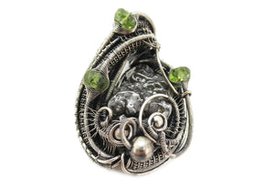 Campo del Cielo Meteorite Pendant, Wire-Wrapped in Sterling Silver with Peridot