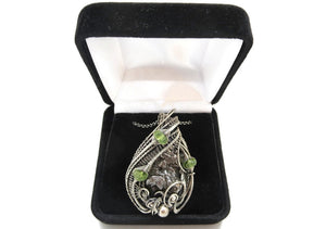 Campo del Cielo Meteorite Pendant, Wire-Wrapped in Sterling Silver with Peridot