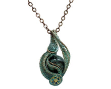 Load image into Gallery viewer, Verdigris Gemstone Steampunk Pendant: Copper Wire Wrap, Swirl Model