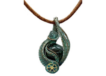 Load image into Gallery viewer, Verdigris Gemstone Steampunk Pendant: Copper Wire Wrap, Swirl Model
