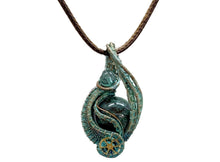 Load image into Gallery viewer, Verdigris Gemstone Steampunk Pendant: Copper Wire Wrap, Swirl Model