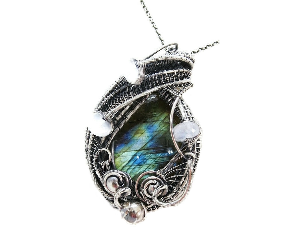 Buy Labradorite & Rainbow Moonstone Silver Pendant