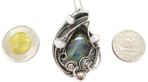Labradorite & Rainbow Moonstone Pendant in Sterling Silver