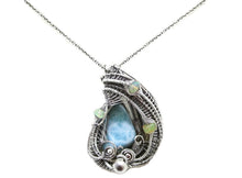 Load image into Gallery viewer, Larimar Pendant with Ethiopian Welo Opal, Wire Wrapped in Sterling Silver