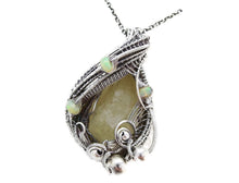 Load image into Gallery viewer, Libyan Desert Glass &amp; Ethiopian Welo Opal Pendant, Wire-Wrapped in Sterling Silver