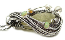 Load image into Gallery viewer, Libyan Desert Glass &amp; Ethiopian Welo Opal Pendant, Wire-Wrapped in Sterling Silver