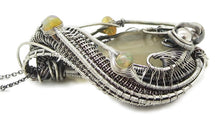 Load image into Gallery viewer, Libyan Desert Glass with Ethiopian Welo, in Sterling Silver, Wire-Wrapped Pendant