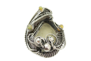 Libyan Desert Glass with Ethiopian Welo, in Sterling Silver, Wire-Wrapped Pendant