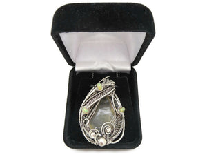 Libyan Desert Glass with Ethiopian Welo, in Sterling Silver, Wire-Wrapped Pendant