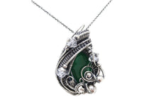 Load image into Gallery viewer, Lab-Grown Emerald Pendant Necklace, Wire-Wrapped in Sterling Silver with Herkimer Diamonds