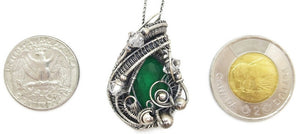 Lab-Grown Emerald Pendant Necklace, Wire-Wrapped in Sterling Silver with Herkimer Diamonds