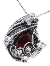 Load image into Gallery viewer, Lab-Grown Ruby Pendant Necklace, Wire-Wrapped in Sterling Silver with Herkimer Diamonds