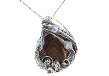 Load image into Gallery viewer, Lake Superior Agate Pendant with Rainbow Moonstone in Sterling Silver