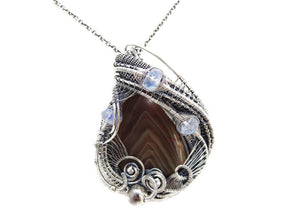 Lake Superior Agate Pendant with Rainbow Moonstone in Sterling Silver