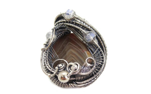 Lake Superior Agate Pendant with Rainbow Moonstone in Sterling Silver