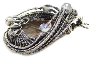 Lake Superior Agate Pendant with Rainbow Moonstone in Sterling Silver