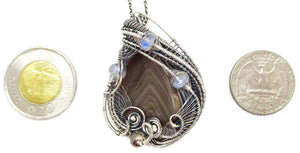 Lake Superior Agate Pendant with Rainbow Moonstone in Sterling Silver