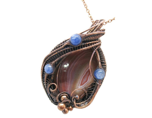 Lake Superior Agate Pendant Necklace in Copper with Blue Kyanite