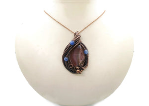 Lake Superior Agate Pendant Necklace in Copper with Blue Kyanite